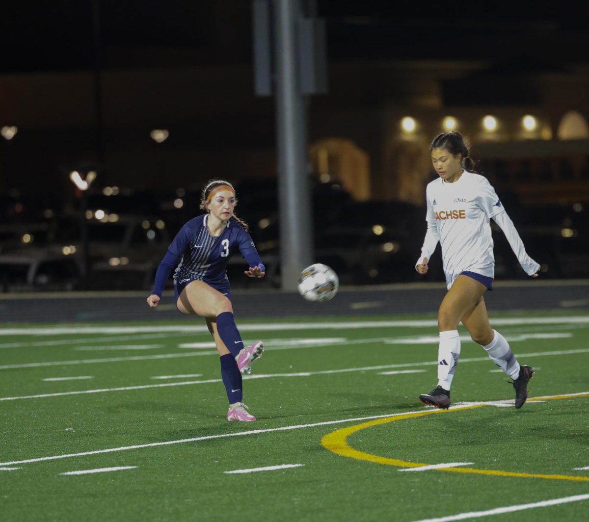 Foot up, No. 3 junior Addy Luna kicks the ball back towards her team and their goal. Luna plays a defense position on the field. The Walnut Grove varsity girls soccer next game is at home on Jan. 23 against Liberty.  