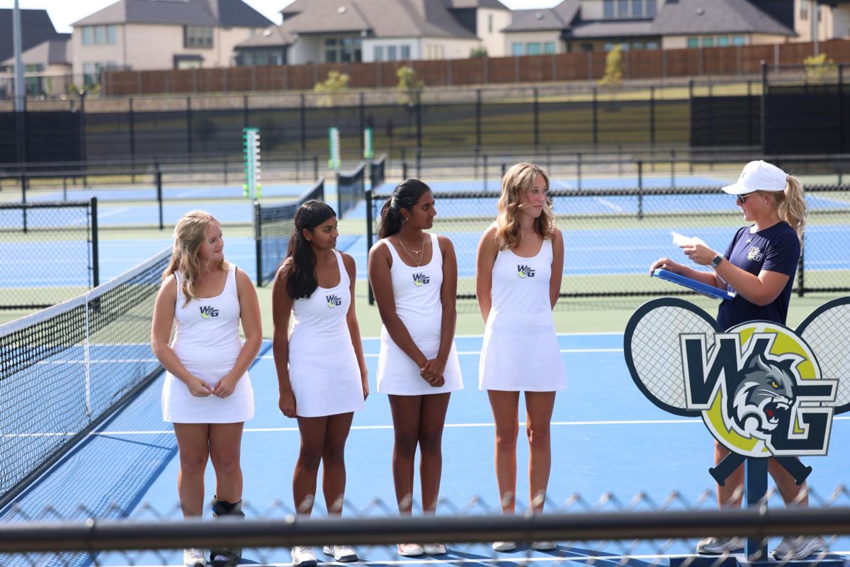 Seniors Kenna Thornton, Sia Srivastava, Vanny Kommineni, Riley Casper are celebrated during Varsity Tennis' Senior Night.