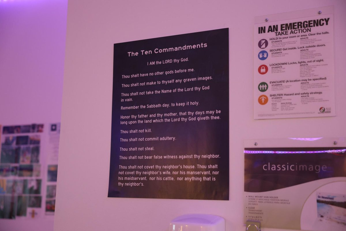 The Ten Commandments poster hangs in a Walnut Grove classroom.
