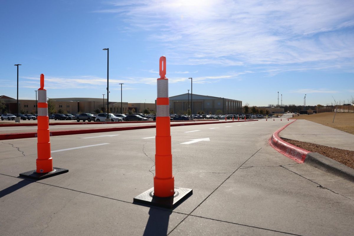 Traffic cones placed at the northwest entrance of the school.