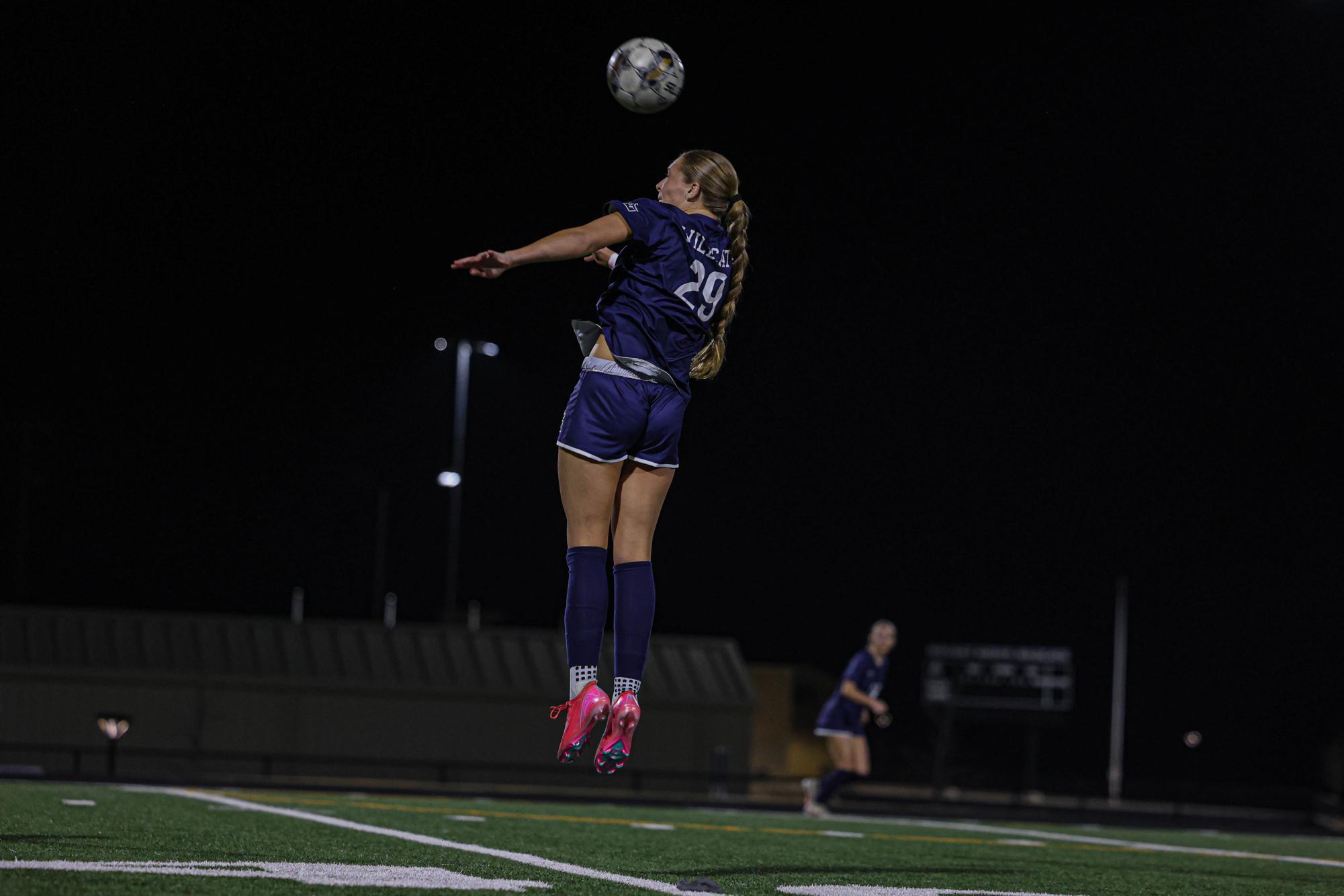 Paisley Bowling redirects the ball with a fierce header in a match against Lovejoy.
